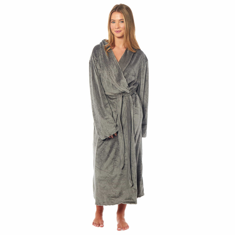 Daisy Dreamer Women's Stripe Jacquard Dressing Gown With Belt Pockets Shawl Collar