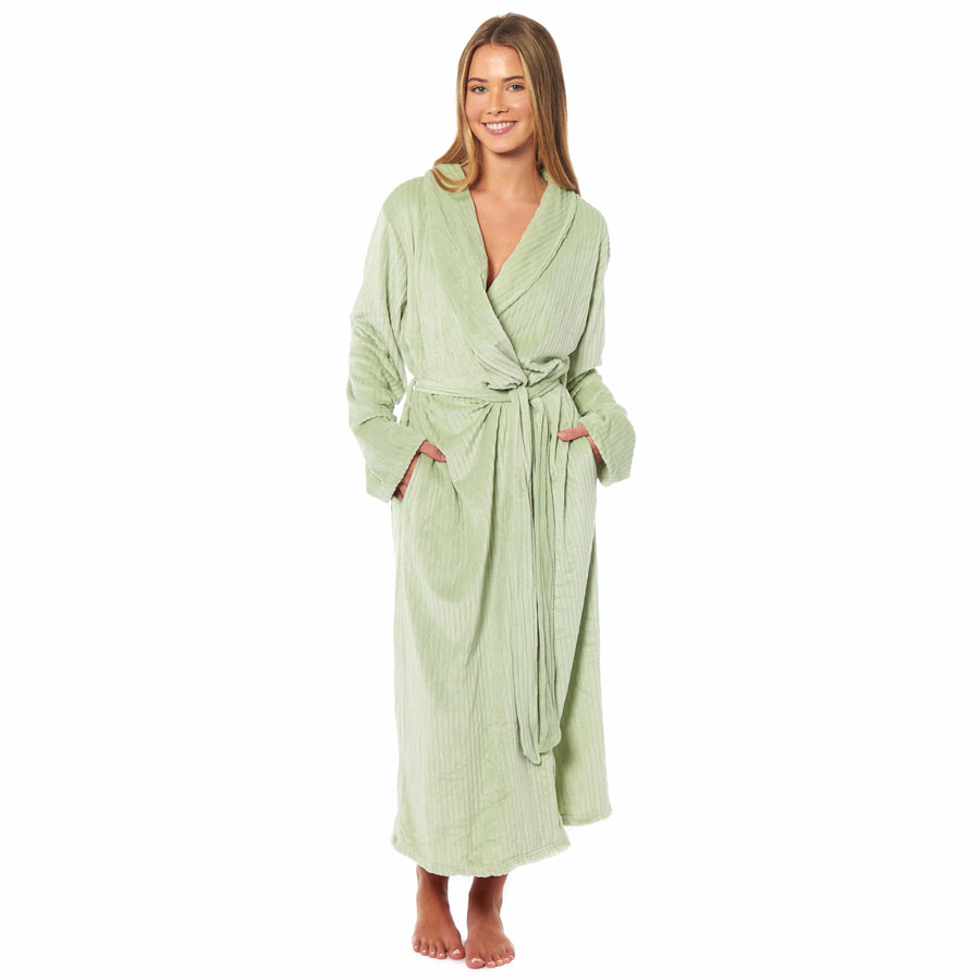 Daisy Dreamer Women's Stripe Jacquard Dressing Gown With Belt Pockets Shawl Collar