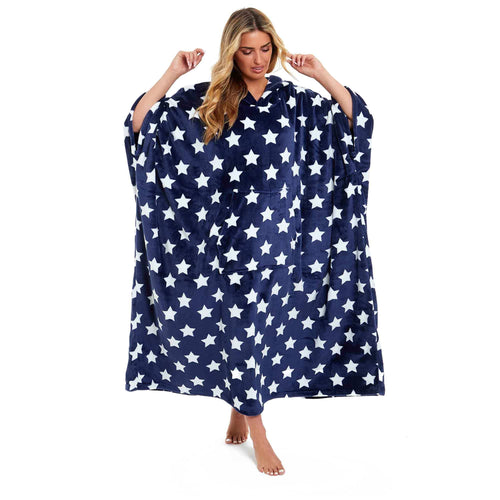 Daisy Dreamer Women's Oversized Hooded Poncho Blanket Super Soft Stars And Polka Dot