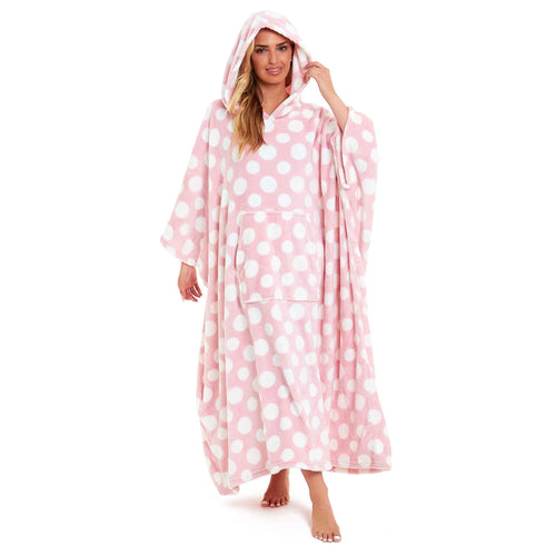 Daisy Dreamer Women's Oversized Hooded Poncho Blanket Super Soft Stars And Polka Dot
