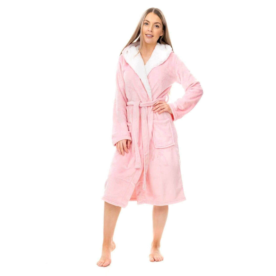 Daisy Dreamer Womens Plush Fleece Hooded Bathrobe Velvet Fluffy Loungewear Long Sleeve