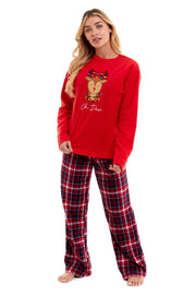 Daisy Dreamer Women's Reindeer Polar Fleece Pyjama Set With Hooded Top Cosy Winter