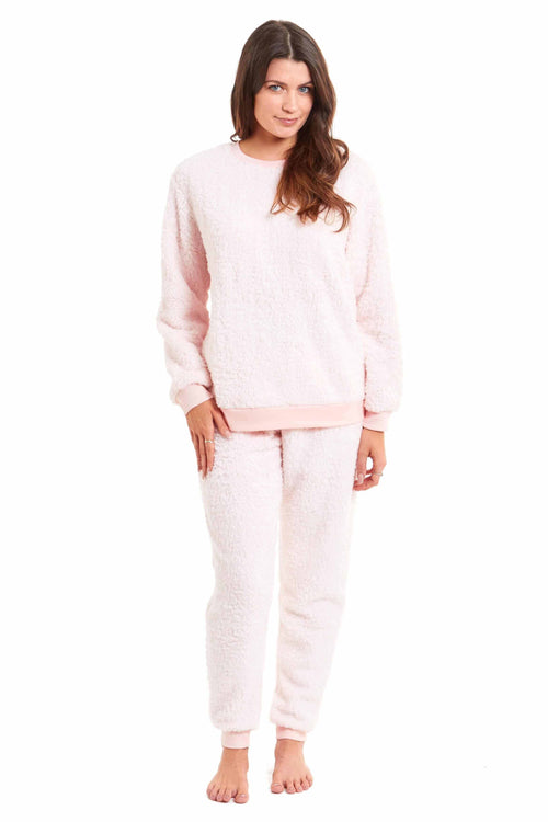 Daisy Dreamer Womens Teddy Fleece Lounge Set Fluffy Cosy Crew Neck Pyjama Stretchable