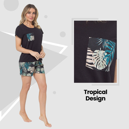 Daisy Dreamer Womens Tropical Pyjama Set T Shirt And Shorts Soft Cotton Loungewear