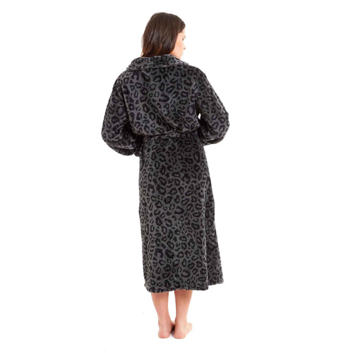 Daisy Dreamer Women's Leopard Print Plush Fleece Bath Robe Dressing Gown Ultra Soft