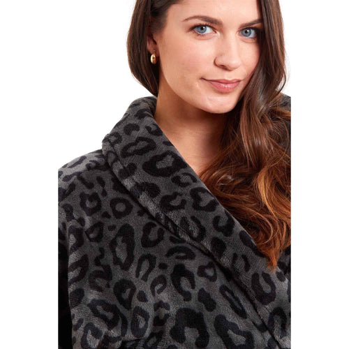 Daisy Dreamer Women's Leopard Print Plush Fleece Bath Robe Dressing Gown Ultra Soft