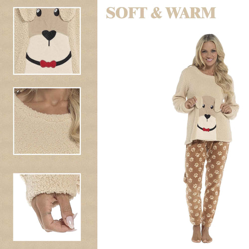 Daisy Dreamer Women's Pyjama Set Ultra Soft Fleece Dog Snuggle Elasticated Patterned