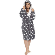 Daisy Dreamer Womens Hooded Dressing Gown With Plush Fleece And Sherpa Lining Star