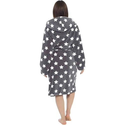 Daisy Dreamer Womens Hooded Dressing Gown With Plush Fleece And Sherpa Lining Star
