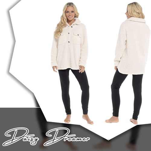 Daisy Dreamer Women's Sherpa Lounge Set With Double Pocket Top And Leggings Ultra-Soft