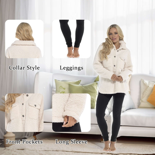 Daisy Dreamer Women's Sherpa Lounge Set With Double Pocket Top And Leggings Ultra-Soft