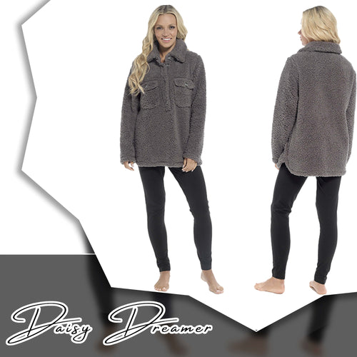 Daisy Dreamer Women's Sherpa Lounge Set With Double Pocket Top And Leggings Ultra-Soft