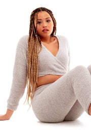 Daisy Dreamer Women's Teddy Fleece Loungewear Set With Long Sleeve Wrap Top And Stretch
