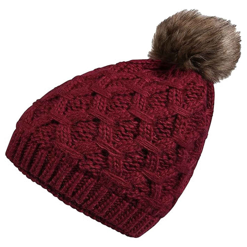 Sock Stack Womens Waterproof Thinsulate Insulated Chunky Beanie Hat With Pom Pom Cable