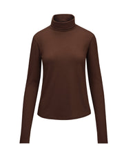 Womens Merino Polo Neck, Chocolate Brown