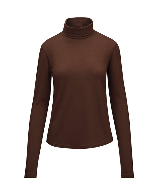 Womens Merino Polo Neck, Chocolate Brown