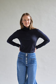 Womens Merino Polo Neck, Midnight