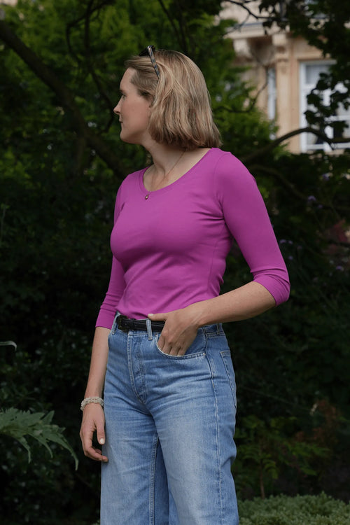 3/4 Sleeve Scoop Neck Cotton Modal T-Shirt