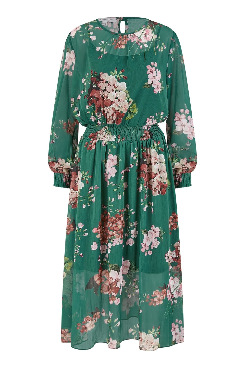 Yumi Urban Touch Green Floral Print Long Sleeve Dress