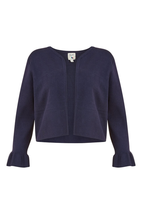 Yumi Navy Cropped Cardigan With Bell Sleeves