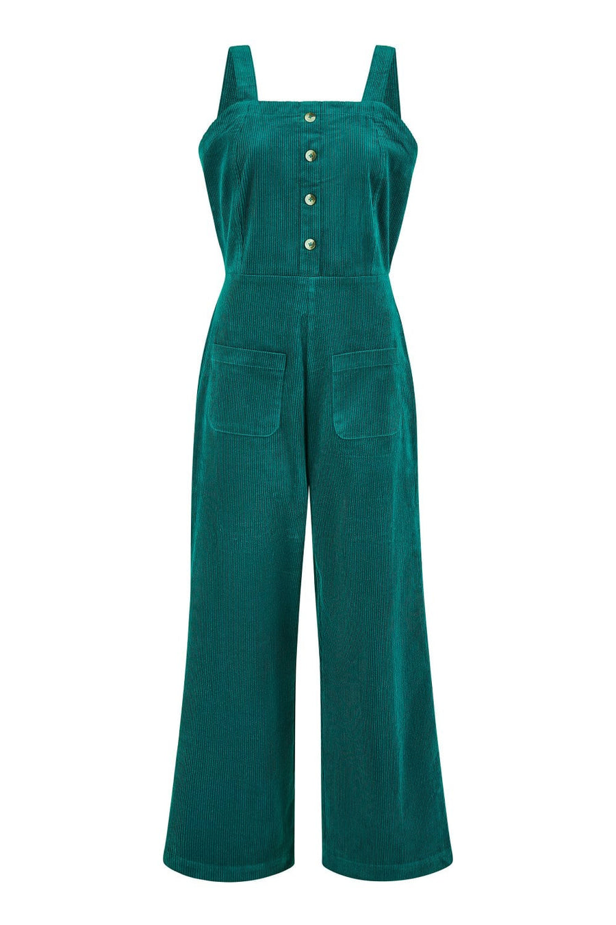 Yumi Teal Cord Stretch Dungaree Style Jumpsuit