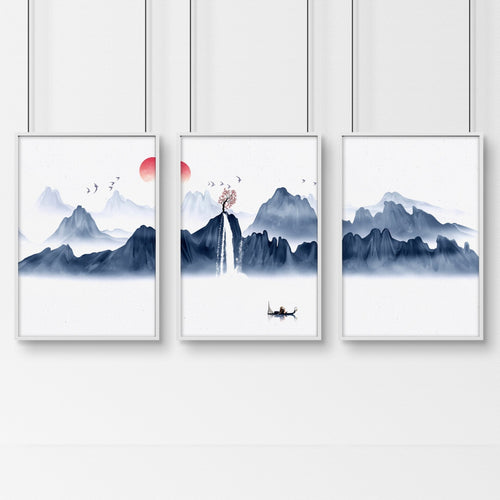 Zen decor for bedroom | set of 3 Japanese wall art prints